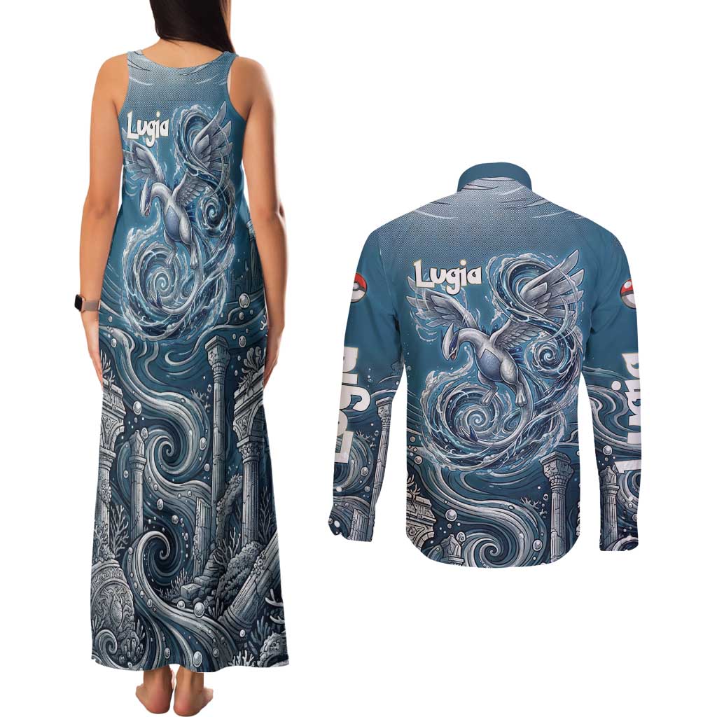 Lugia Legendary Couples Matching Tank Maxi Dress and Long Sleeve Button Shirt Lugia in the Lost Underwater Temple