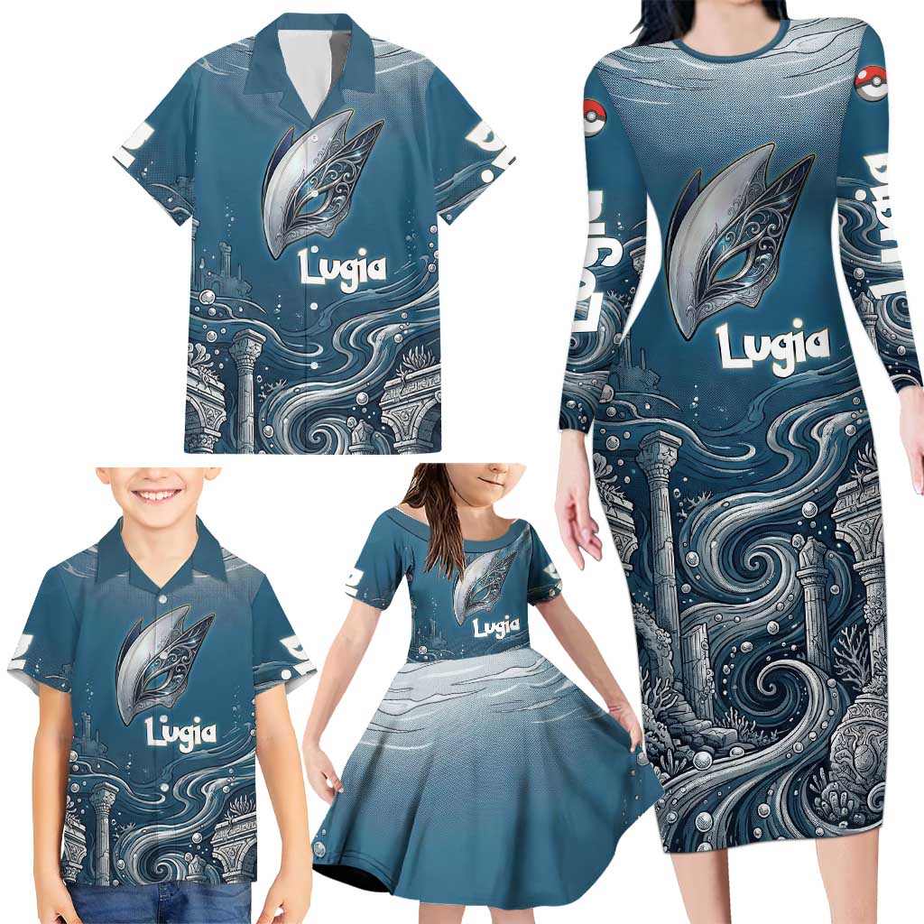 Lugia Legendary Family Matching Long Sleeve Bodycon Dress and Hawaiian Shirt Lugia in the Lost Underwater Temple