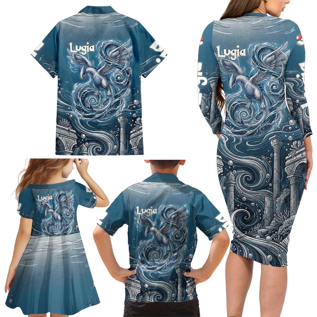 Lugia Legendary Family Matching Long Sleeve Bodycon Dress and Hawaiian Shirt Lugia in the Lost Underwater Temple