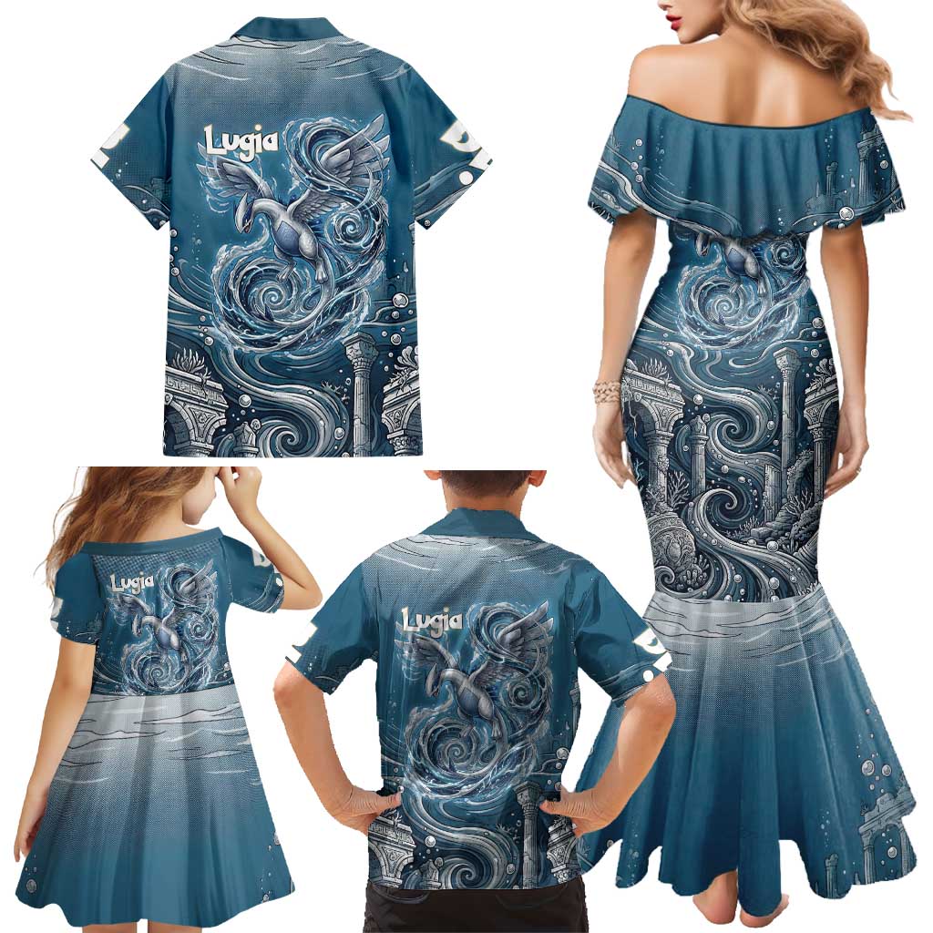 Lugia Legendary Family Matching Mermaid Dress and Hawaiian Shirt Lugia in the Lost Underwater Temple