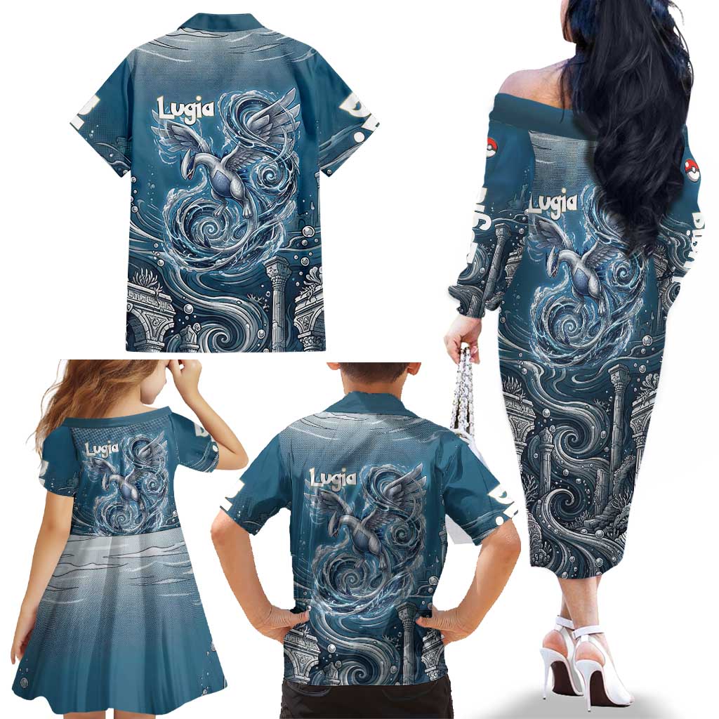 Lugia Legendary Family Matching Off The Shoulder Long Sleeve Dress and Hawaiian Shirt Lugia in the Lost Underwater Temple
