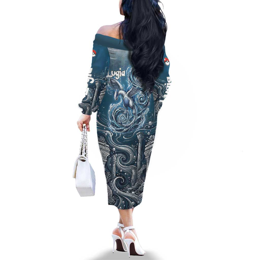 Lugia Legendary Family Matching Off The Shoulder Long Sleeve Dress and Hawaiian Shirt Lugia in the Lost Underwater Temple