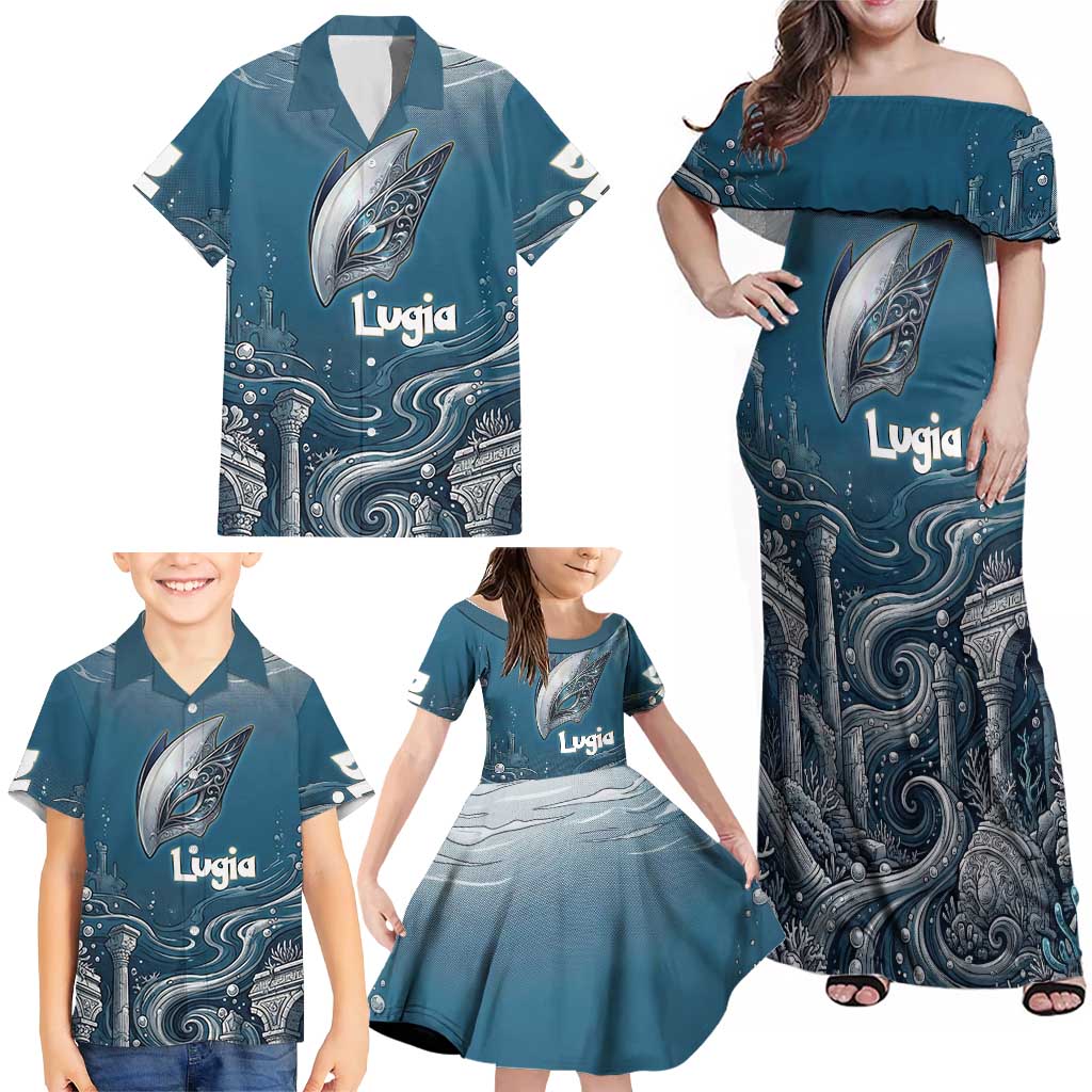 Lugia Legendary Family Matching Off Shoulder Maxi Dress and Hawaiian Shirt Lugia in the Lost Underwater Temple