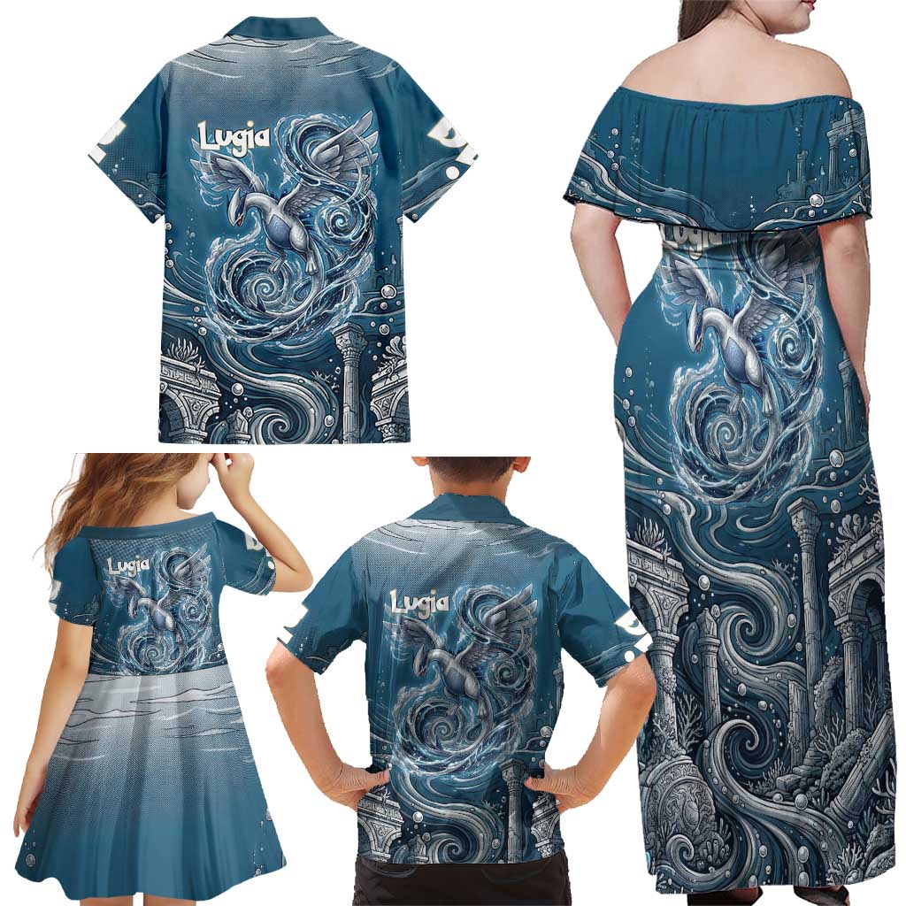 Lugia Legendary Family Matching Off Shoulder Maxi Dress and Hawaiian Shirt Lugia in the Lost Underwater Temple