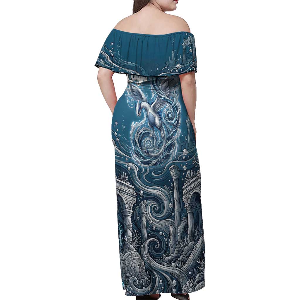Lugia Legendary Family Matching Off Shoulder Maxi Dress and Hawaiian Shirt Lugia in the Lost Underwater Temple
