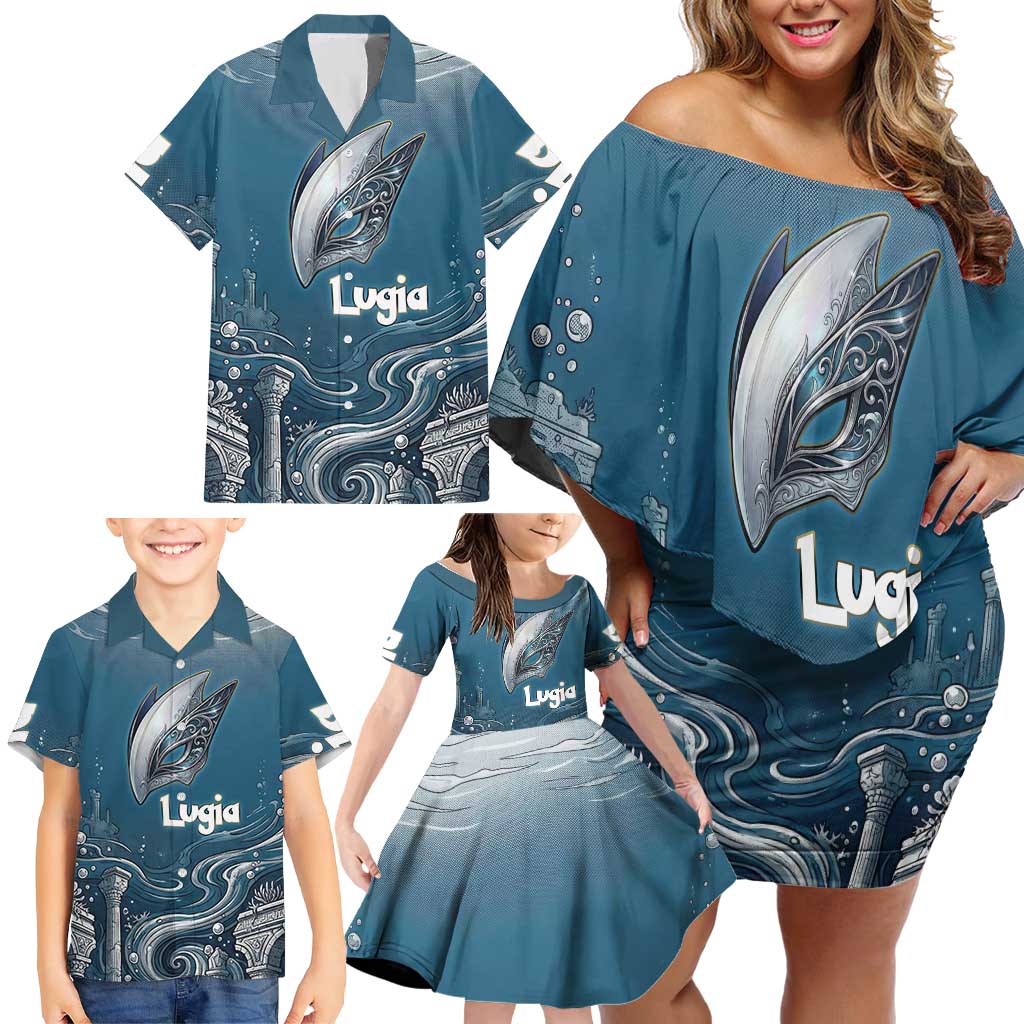 Lugia Legendary Family Matching Off Shoulder Short Dress and Hawaiian Shirt Lugia in the Lost Underwater Temple