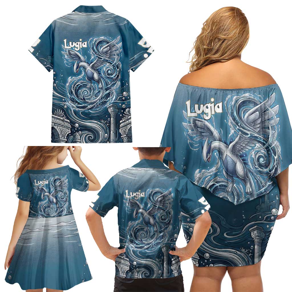 Lugia Legendary Family Matching Off Shoulder Short Dress and Hawaiian Shirt Lugia in the Lost Underwater Temple