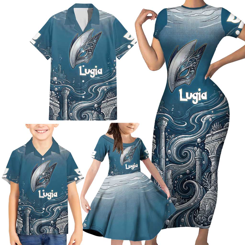 Lugia Legendary Family Matching Short Sleeve Bodycon Dress and Hawaiian Shirt Lugia in the Lost Underwater Temple