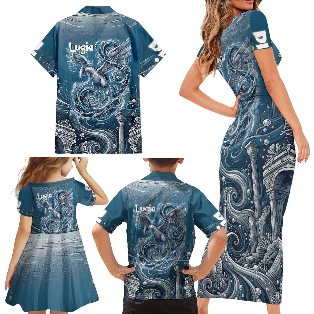 Lugia Legendary Family Matching Short Sleeve Bodycon Dress and Hawaiian Shirt Lugia in the Lost Underwater Temple