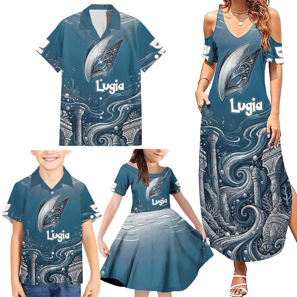 Lugia Legendary Family Matching Summer Maxi Dress and Hawaiian Shirt Lugia in the Lost Underwater Temple