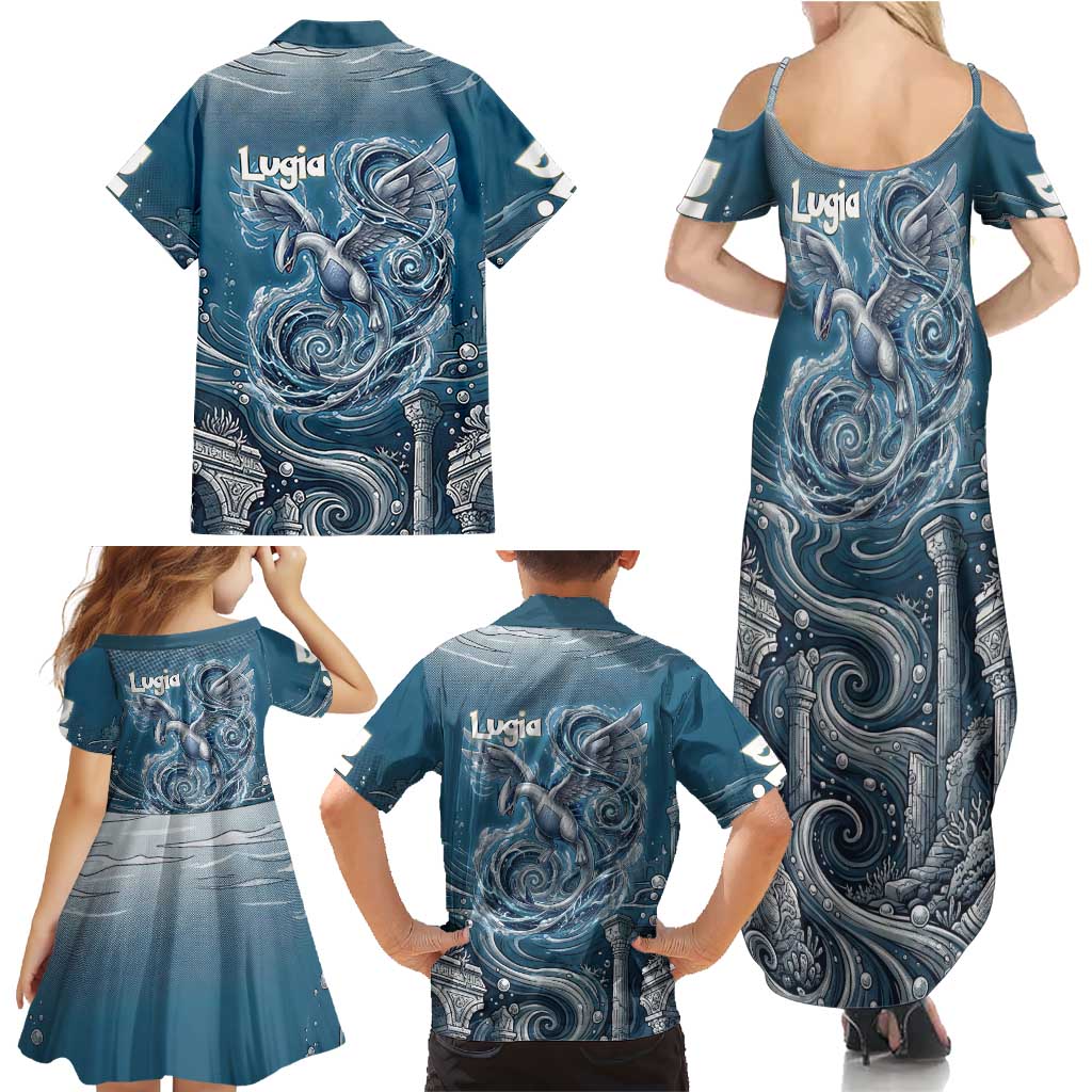 Lugia Legendary Family Matching Summer Maxi Dress and Hawaiian Shirt Lugia in the Lost Underwater Temple
