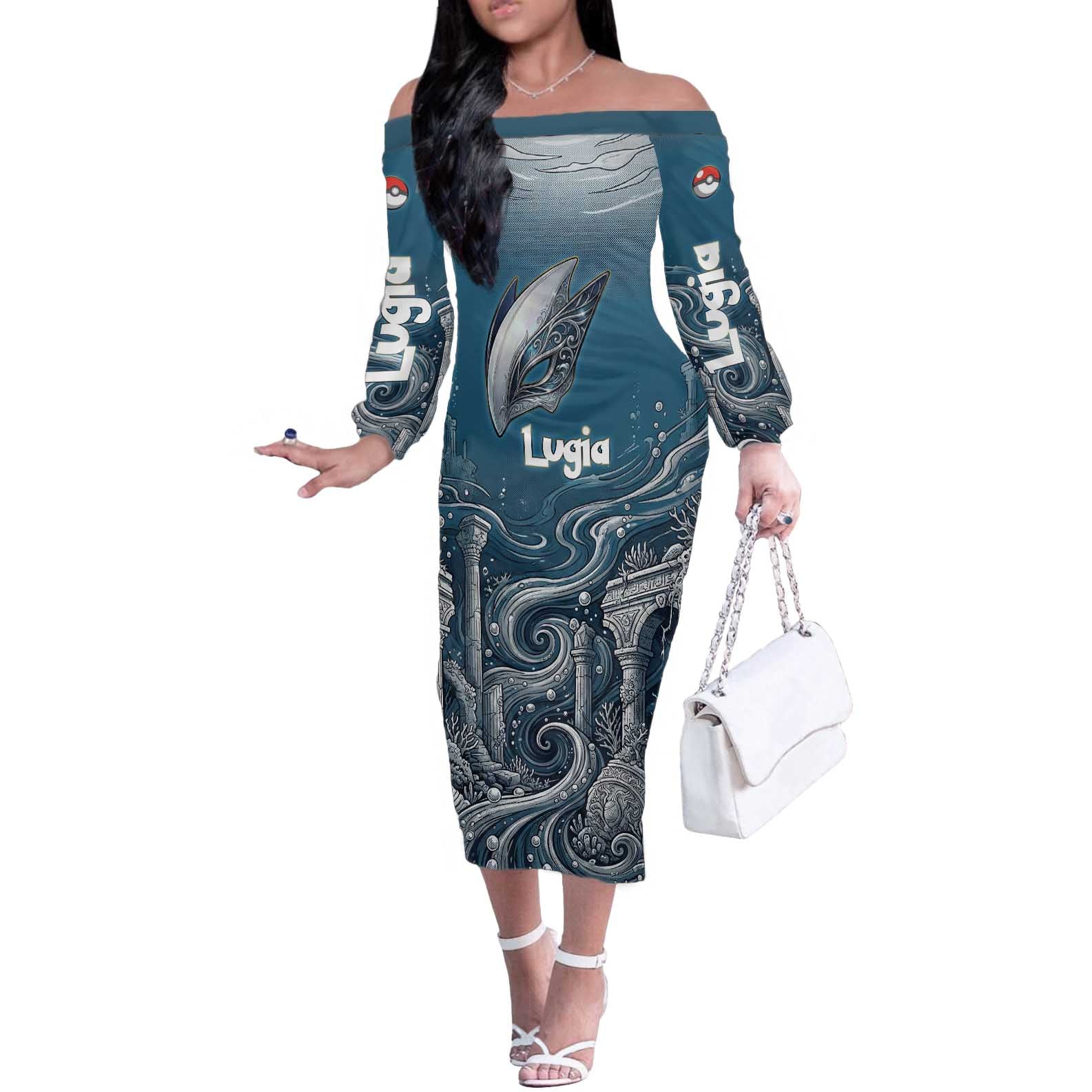 Lugia Legendary Off The Shoulder Long Sleeve Dress Lugia in the Lost Underwater Temple