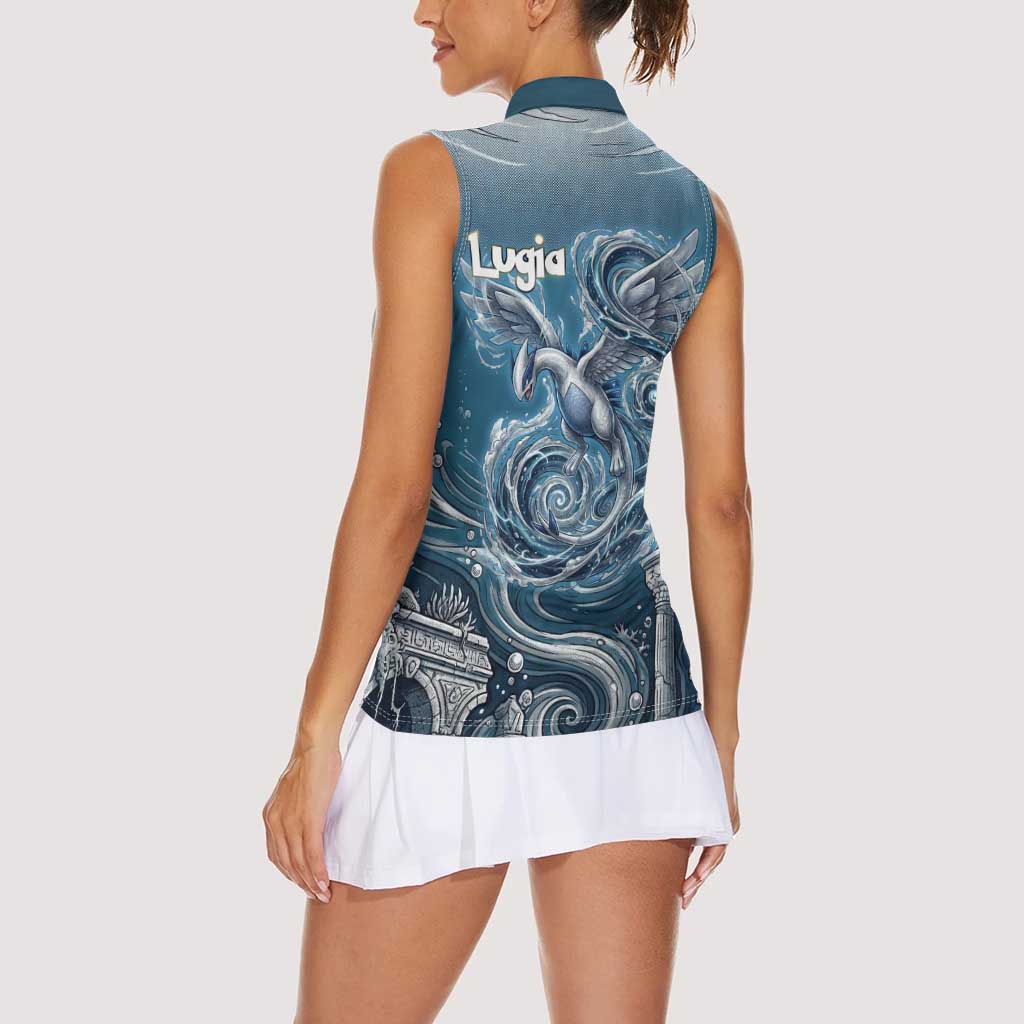 Lugia Legendary Women Sleeveless Polo Shirt Lugia in the Lost Underwater Temple