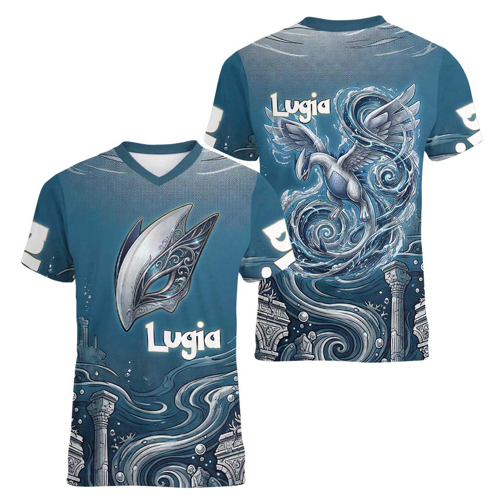 Lugia Legendary Women V-Neck T-Shirt Lugia in the Lost Underwater Temple