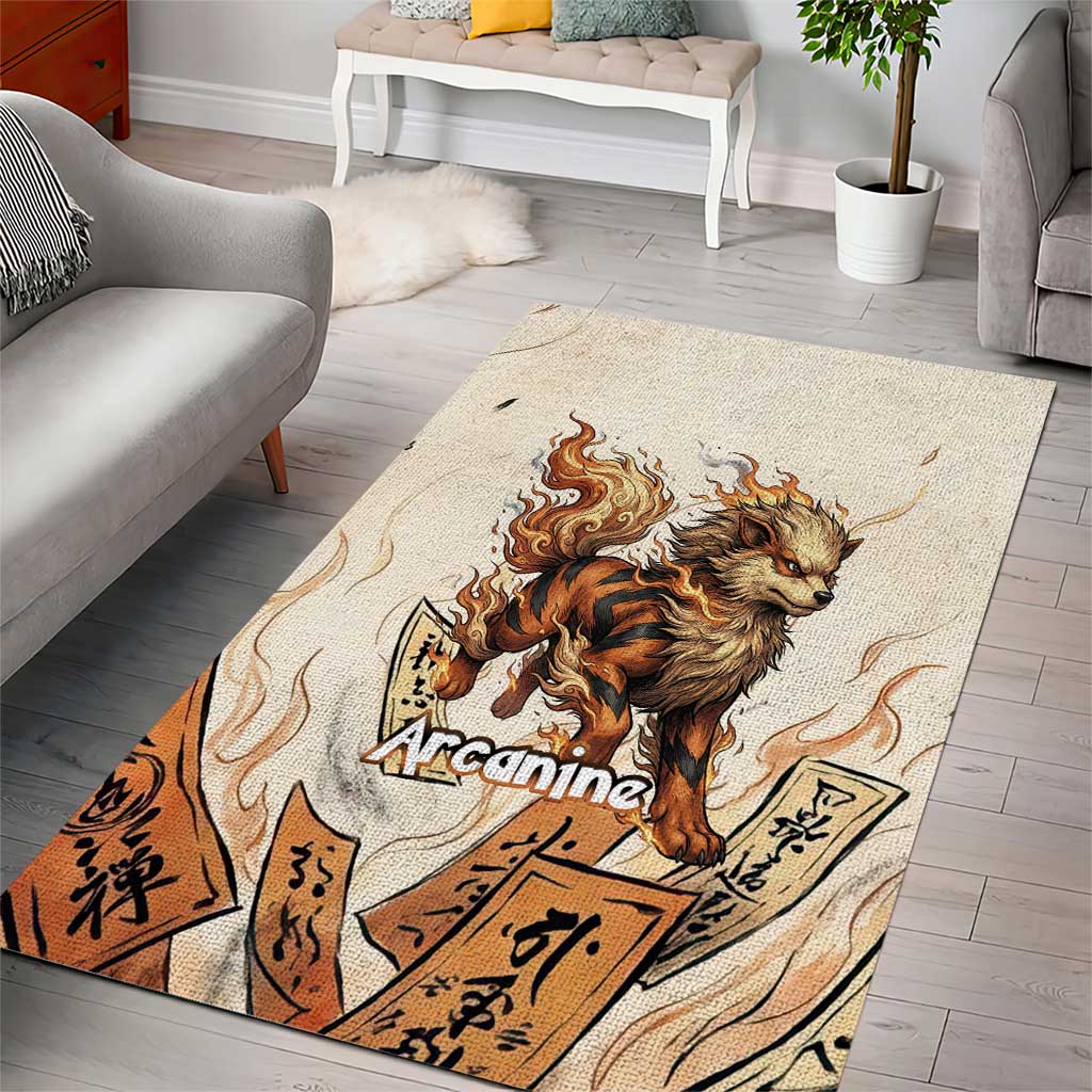 Arcanine Area Rug Japanese Spell Tag Fire Art