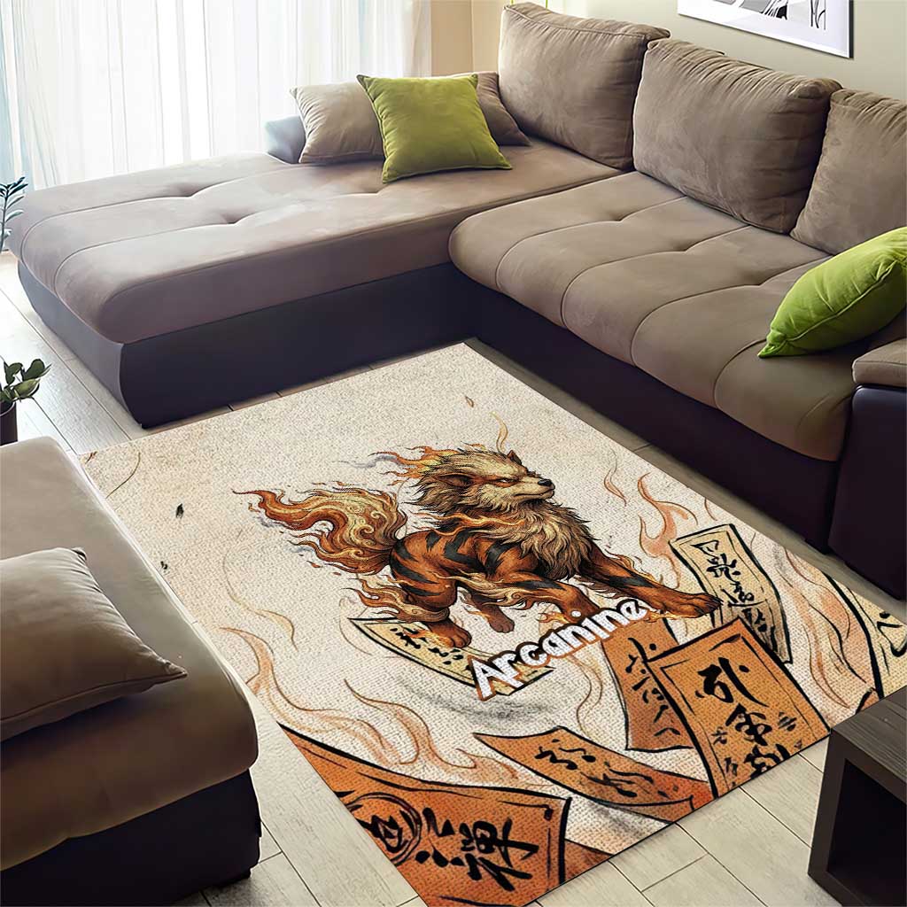 Arcanine Area Rug Japanese Spell Tag Fire Art