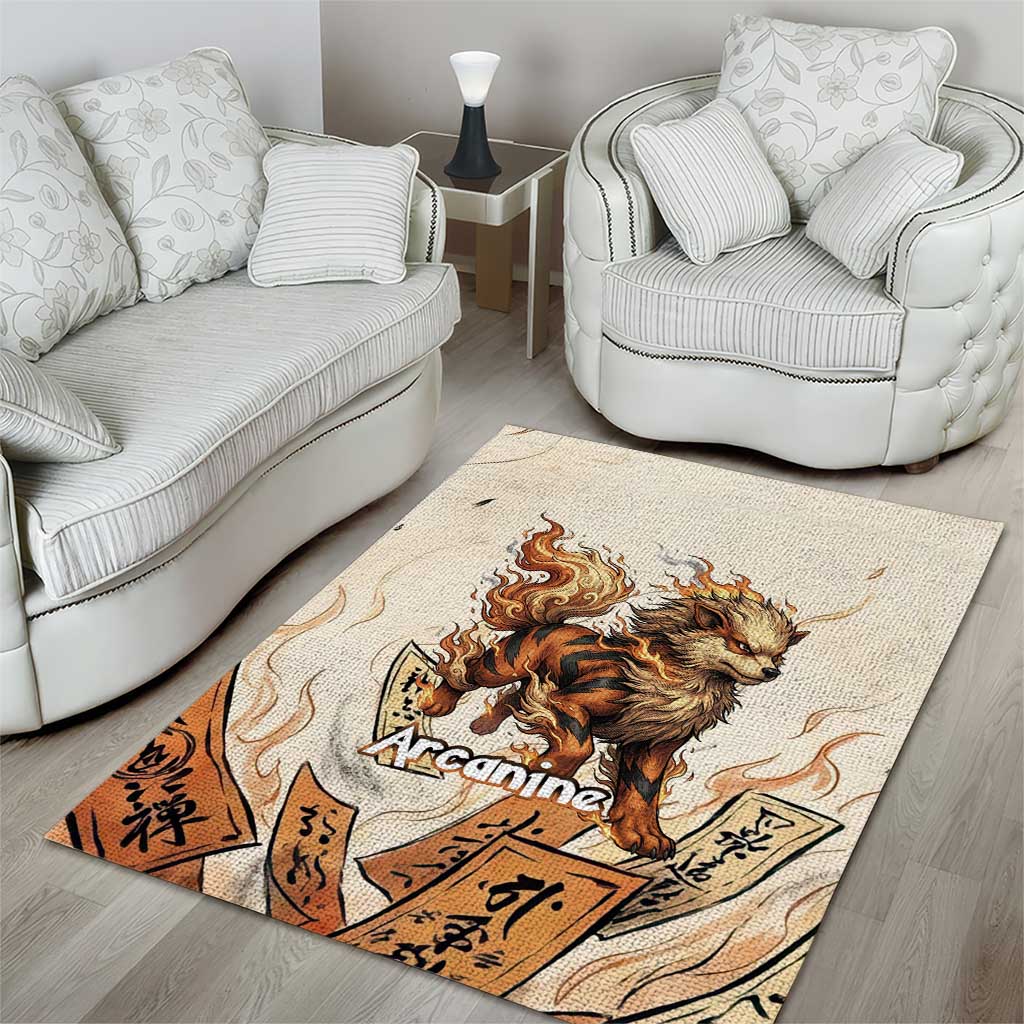 Arcanine Area Rug Japanese Spell Tag Fire Art