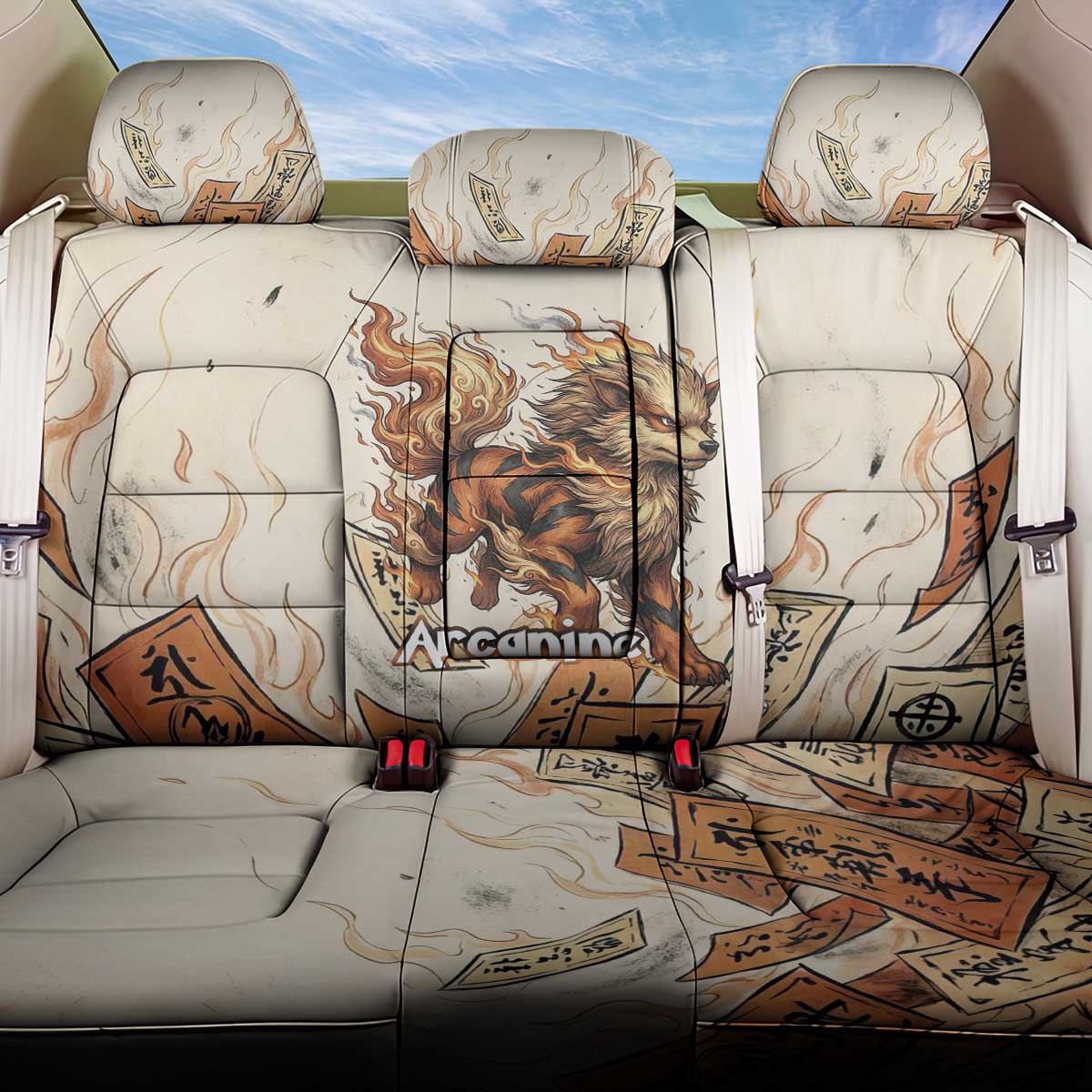 Arcanine Back Car Seat Cover Japanese Spell Tag Fire Art