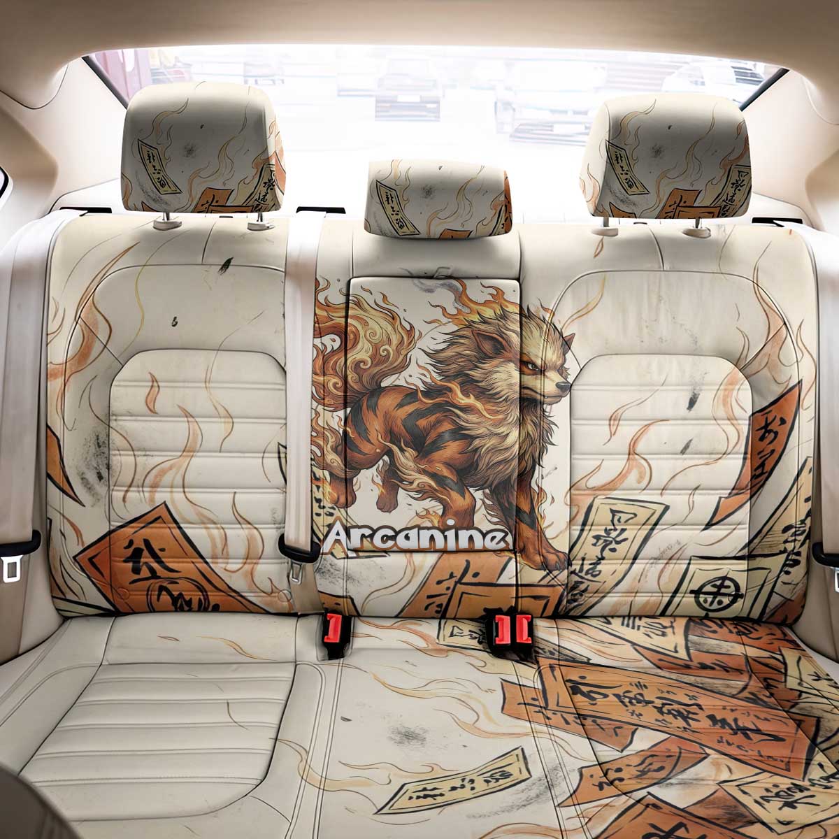 Arcanine Back Car Seat Cover Japanese Spell Tag Fire Art