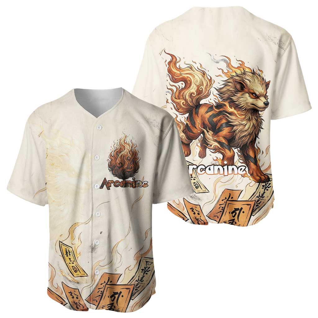Arcanine Baseball Jersey Japanese Spell Tag Fire Art