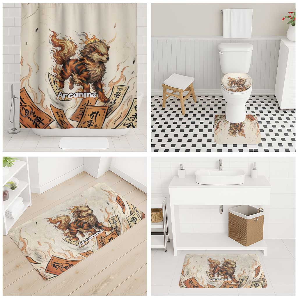 Arcanine Bathroom Set Japanese Spell Tag Fire Art