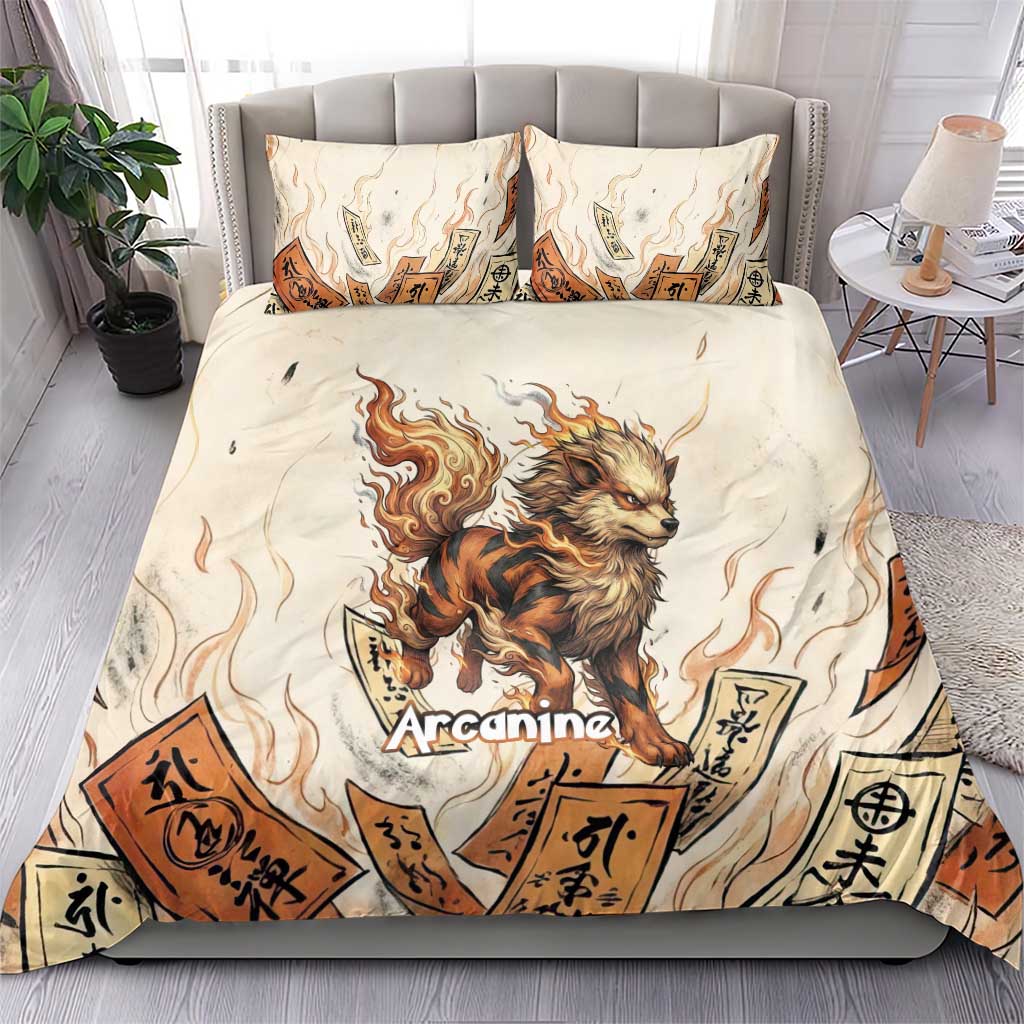 Arcanine Bedding Set Japanese Spell Tag Fire Art