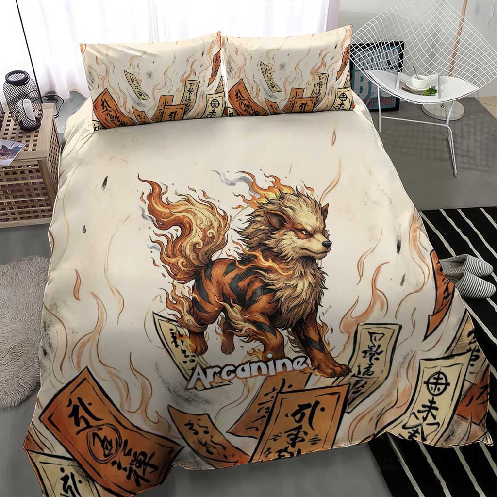 Arcanine Bedding Set Japanese Spell Tag Fire Art