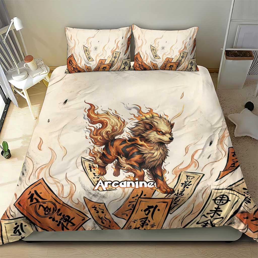 Arcanine Bedding Set Japanese Spell Tag Fire Art