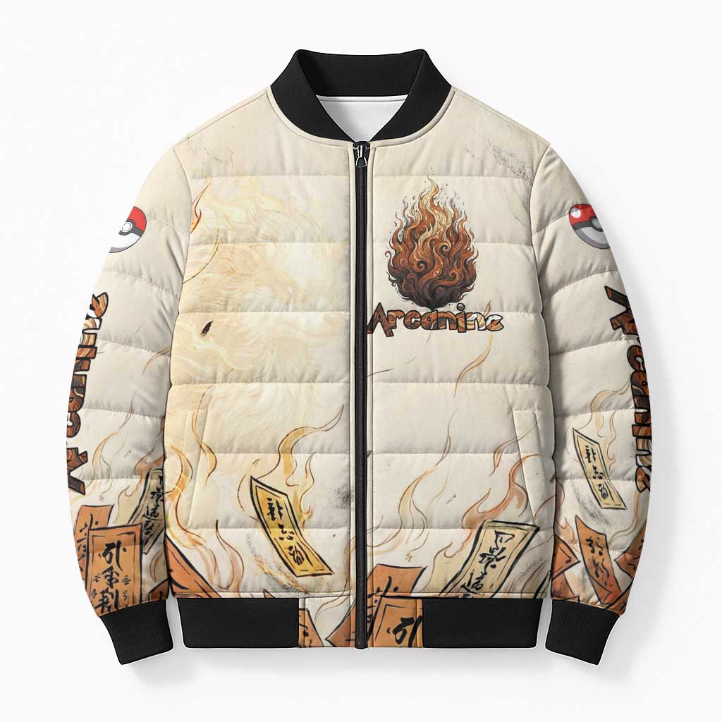 Arcanine Bomber Puffer Jacket Japanese Spell Tag Fire Art