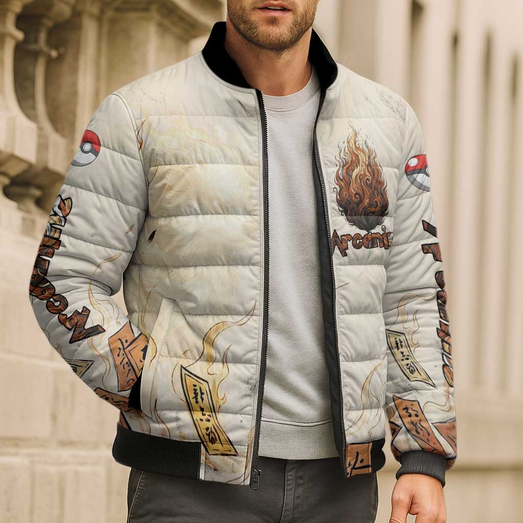 Arcanine Bomber Puffer Jacket Japanese Spell Tag Fire Art