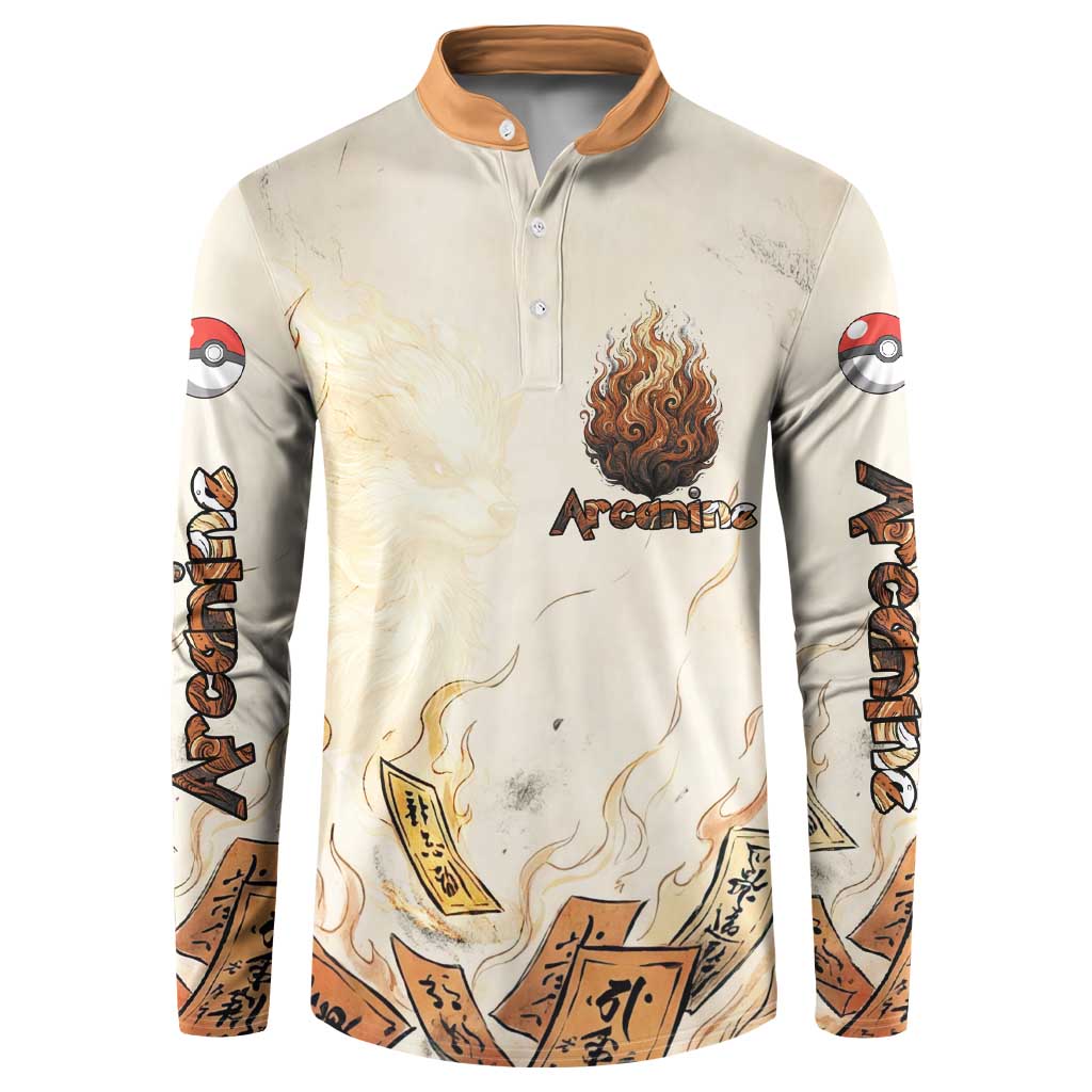 Arcanine Button Sweatshirt Japanese Spell Tag Fire Art