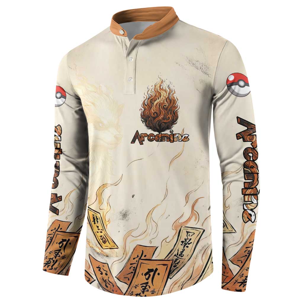 Arcanine Button Sweatshirt Japanese Spell Tag Fire Art