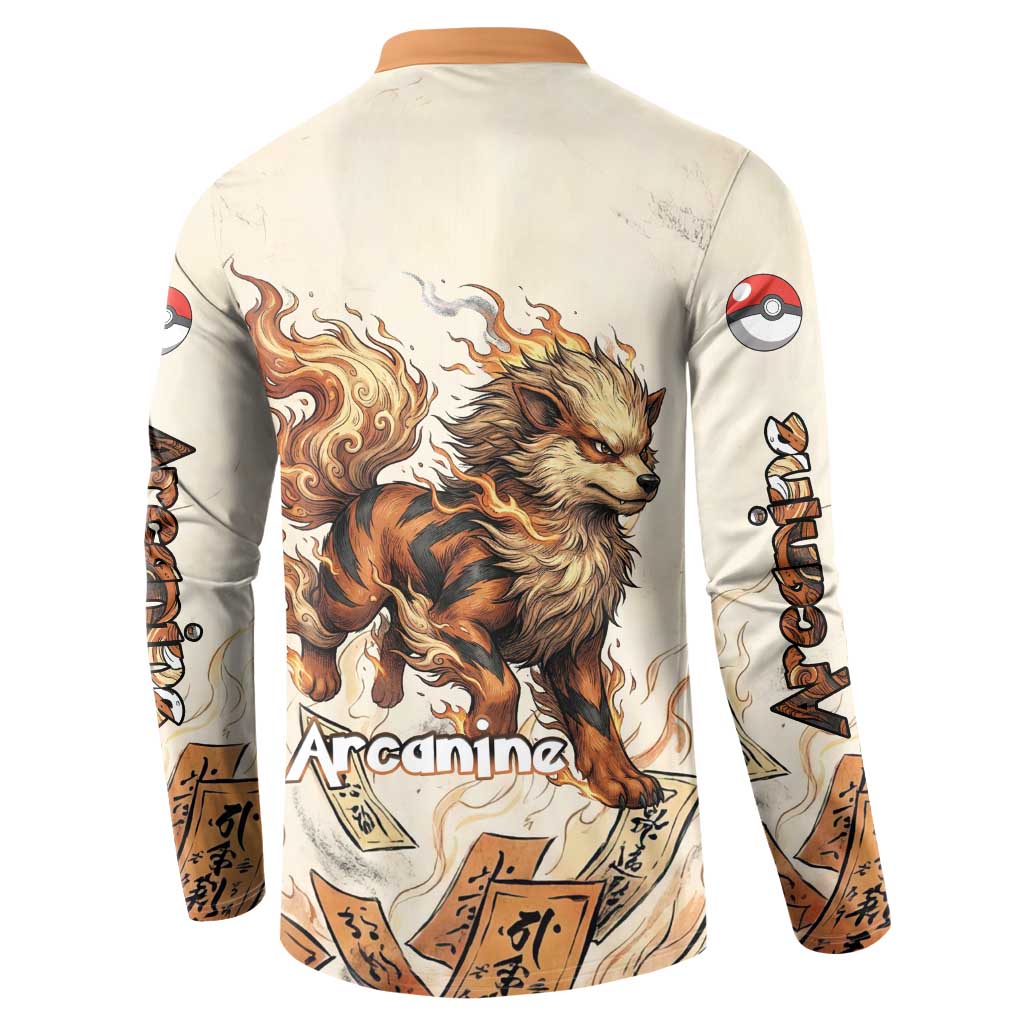 Arcanine Button Sweatshirt Japanese Spell Tag Fire Art