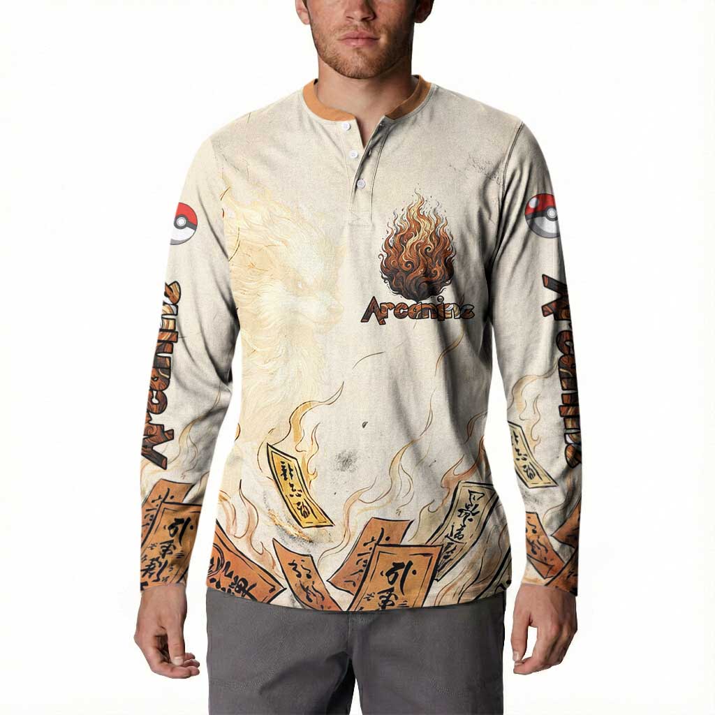 Arcanine Button Sweatshirt Japanese Spell Tag Fire Art