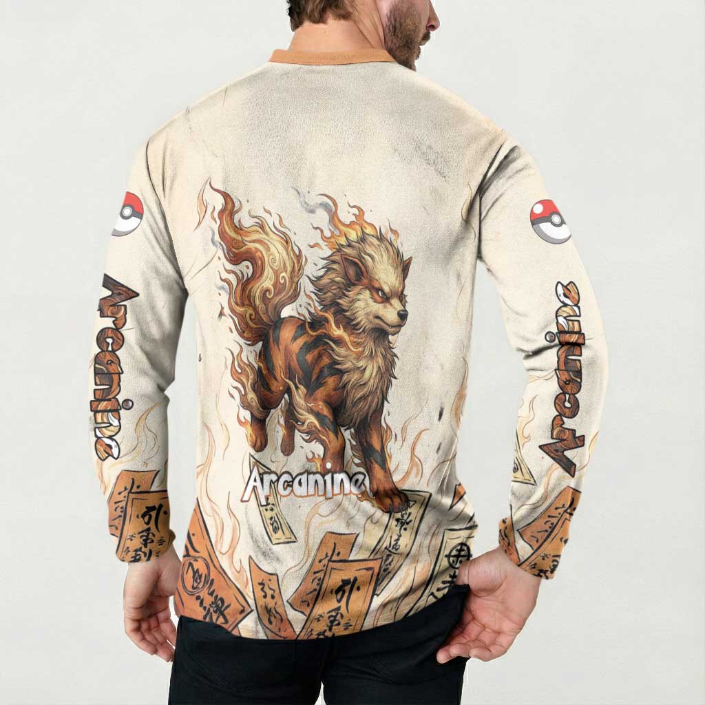 Arcanine Button Sweatshirt Japanese Spell Tag Fire Art