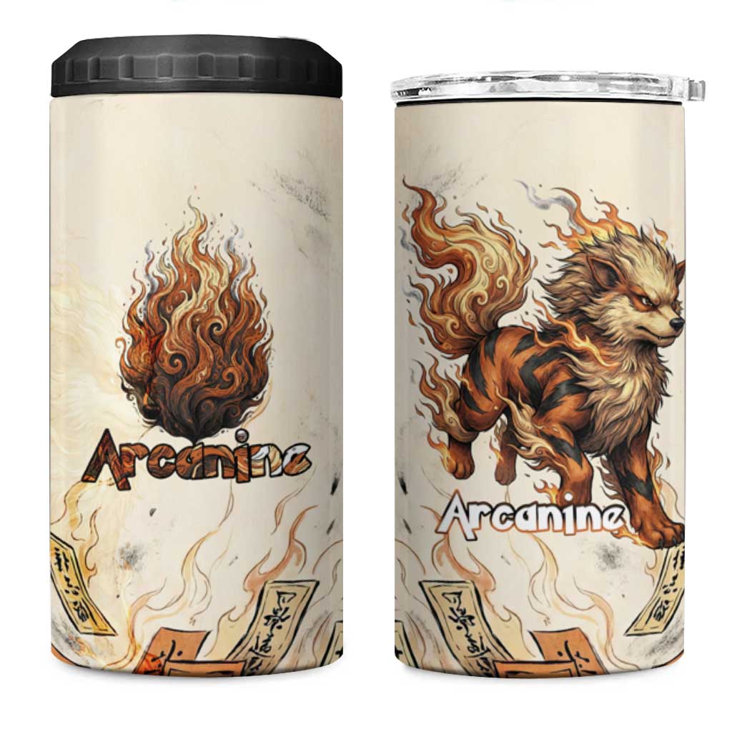 Arcanine 4 in 1 Can Cooler Tumbler Japanese Spell Tag Fire Art