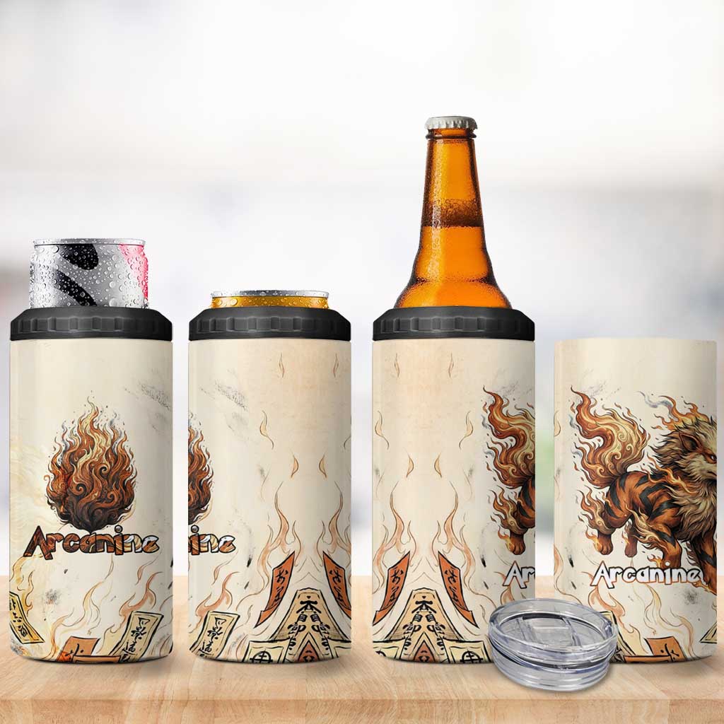 Arcanine 4 in 1 Can Cooler Tumbler Japanese Spell Tag Fire Art