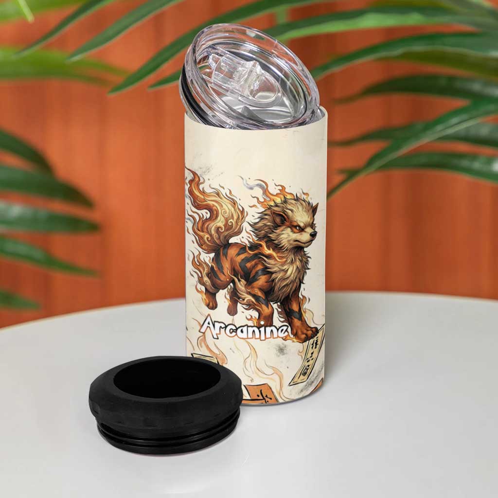 Arcanine 4 in 1 Can Cooler Tumbler Japanese Spell Tag Fire Art
