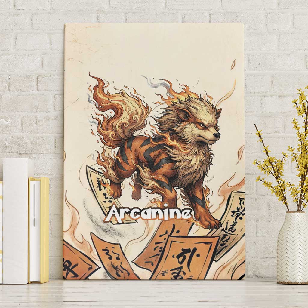 Arcanine Canvas Wall Art Japanese Spell Tag Fire Art