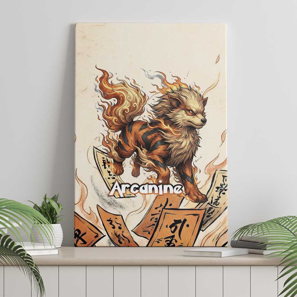 Arcanine Canvas Wall Art Japanese Spell Tag Fire Art