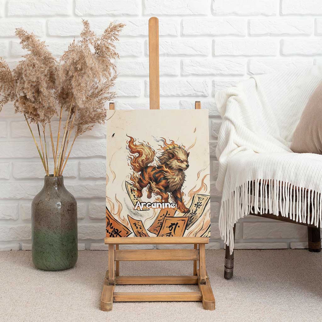Arcanine Canvas Wall Art Japanese Spell Tag Fire Art