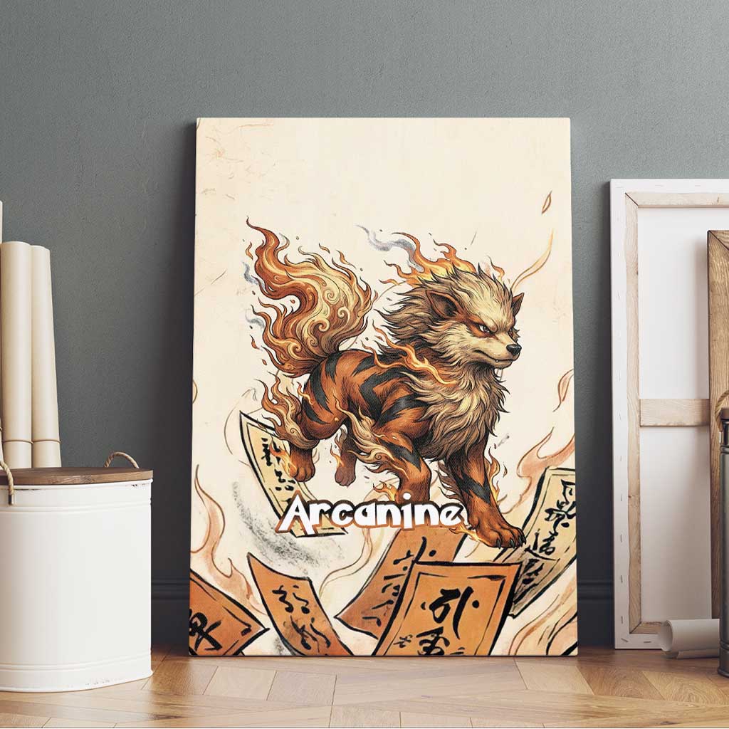 Arcanine Canvas Wall Art Japanese Spell Tag Fire Art