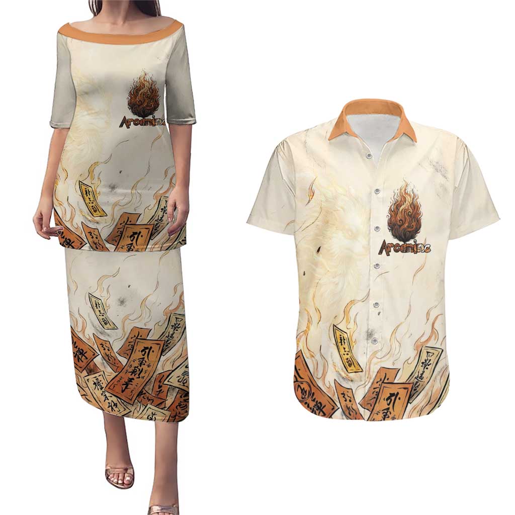 Arcanine Couples Matching Puletasi and Hawaiian Shirt Japanese Spell Tag Fire Art