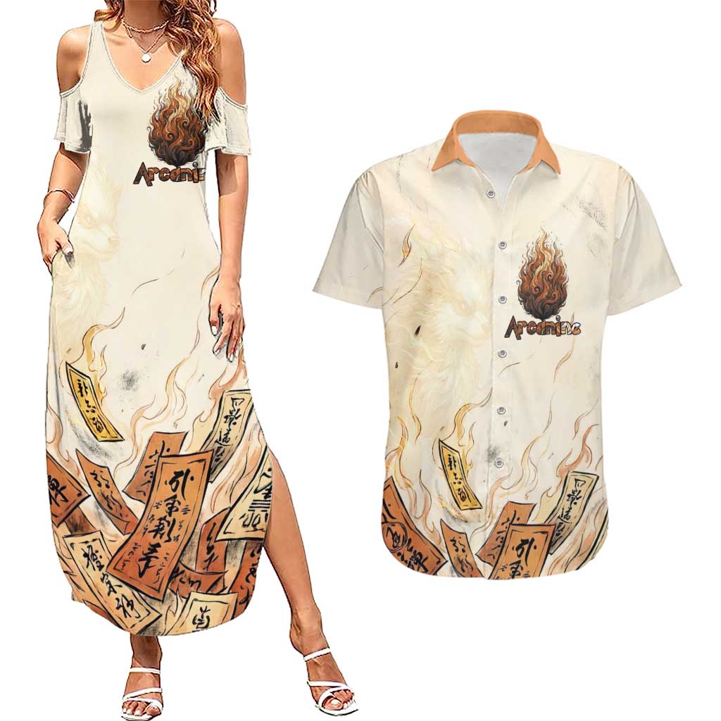 Arcanine Couples Matching Summer Maxi Dress and Hawaiian Shirt Japanese Spell Tag Fire Art