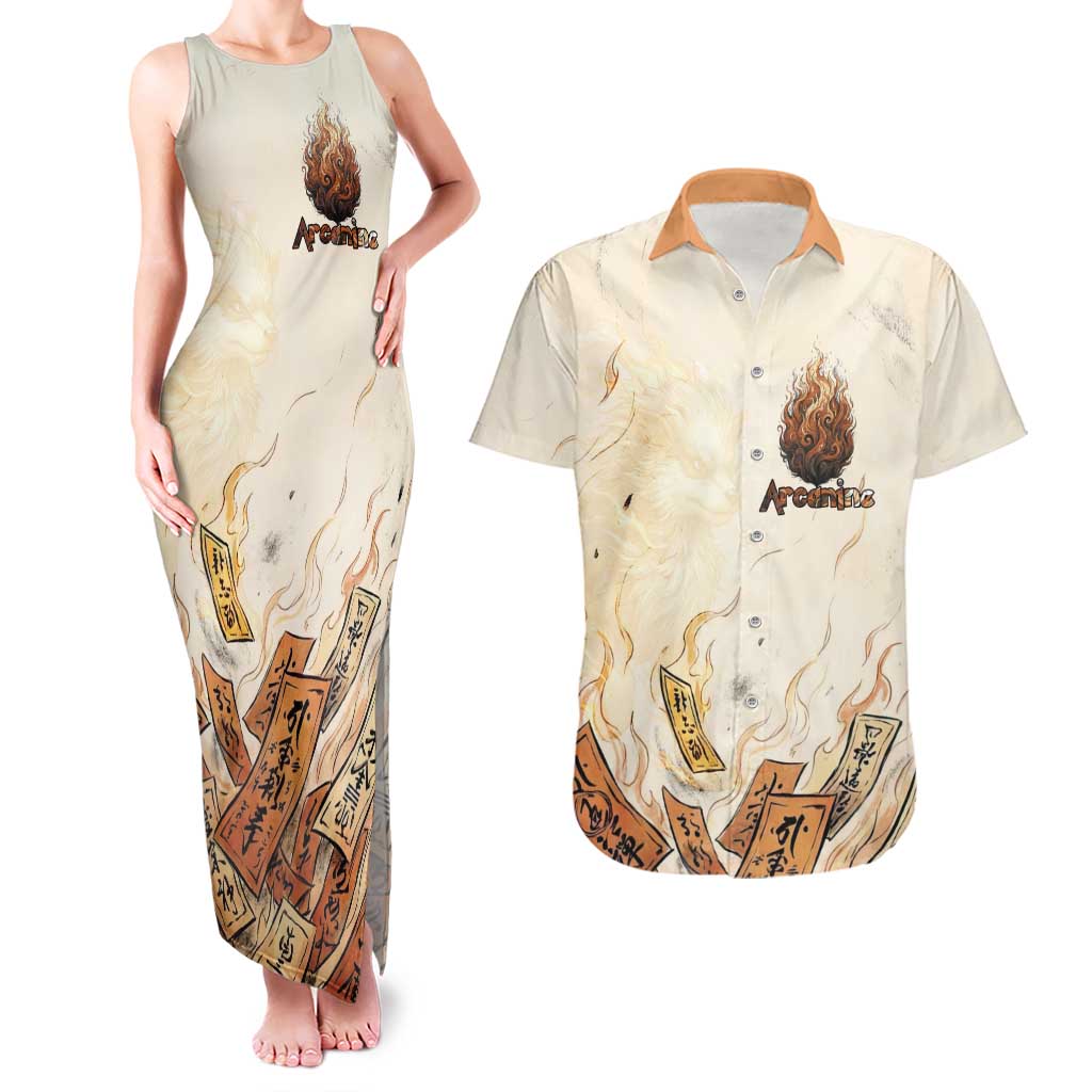 Arcanine Couples Matching Tank Maxi Dress and Hawaiian Shirt Japanese Spell Tag Fire Art