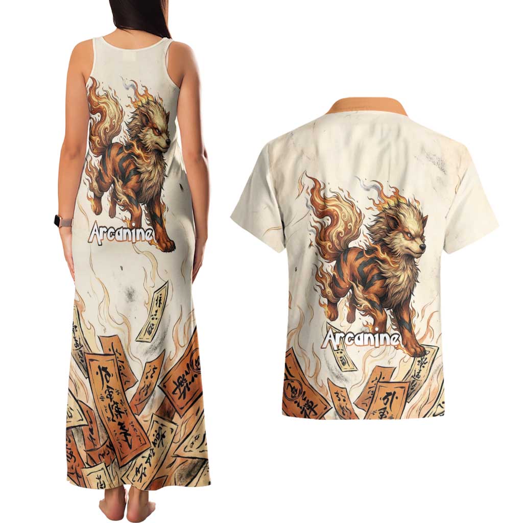 Arcanine Couples Matching Tank Maxi Dress and Hawaiian Shirt Japanese Spell Tag Fire Art