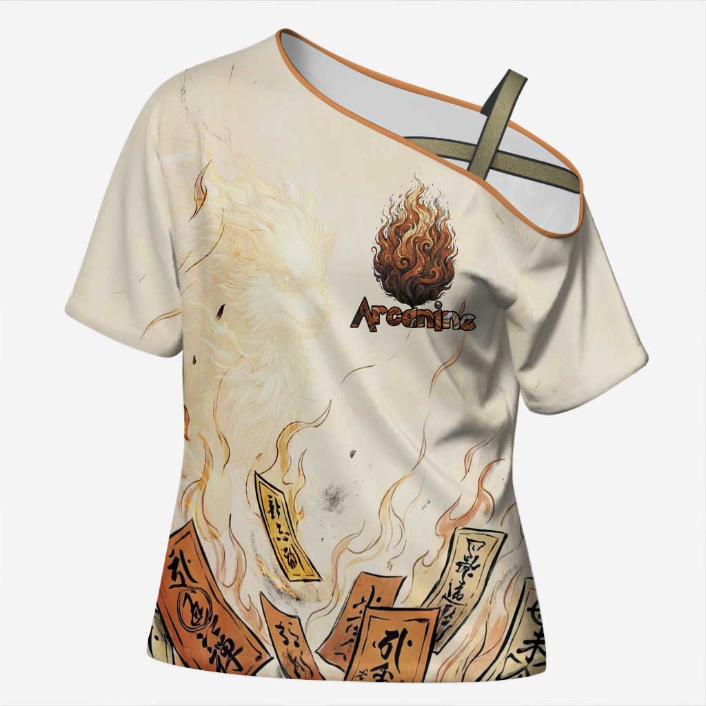 Arcanine Cross Shoulder Shirt Japanese Spell Tag Fire Art