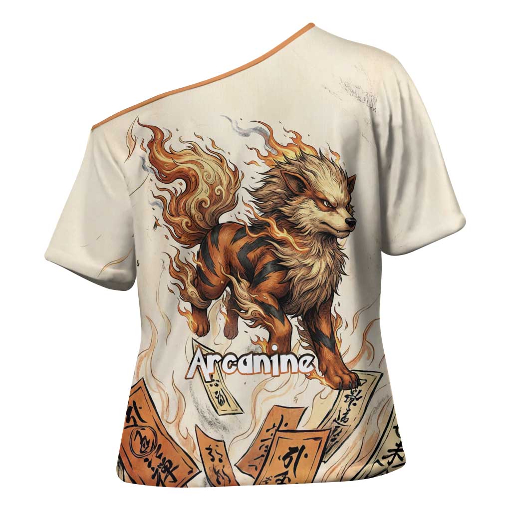 Arcanine Cross Shoulder Shirt Japanese Spell Tag Fire Art