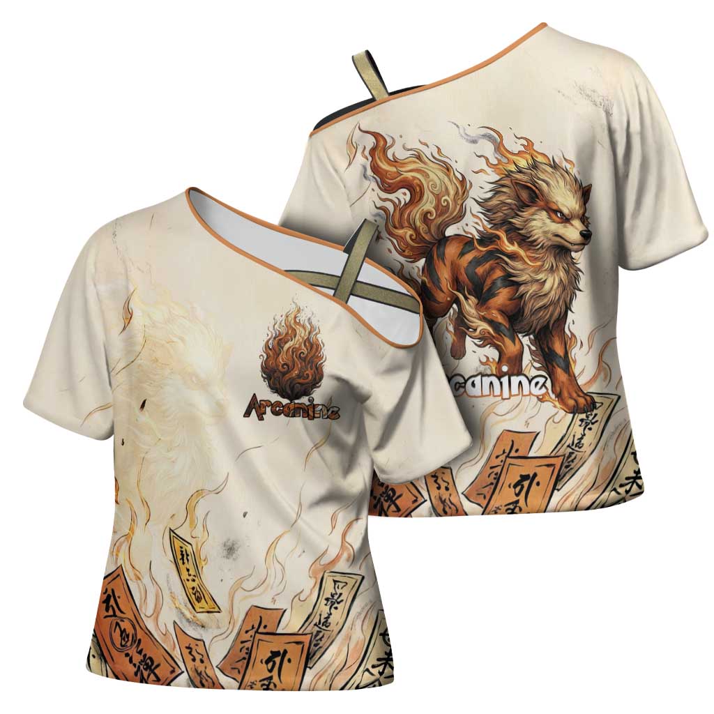 Arcanine Cross Shoulder Shirt Japanese Spell Tag Fire Art