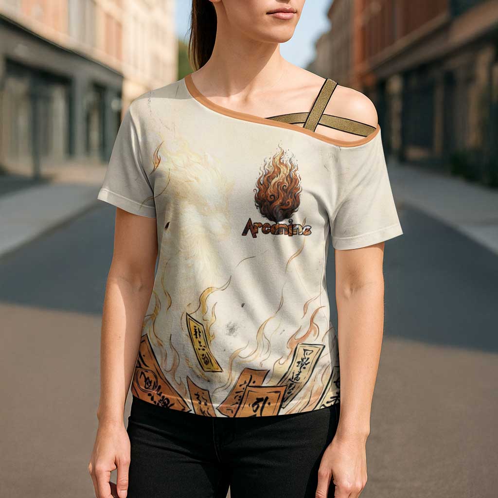 Arcanine Cross Shoulder Shirt Japanese Spell Tag Fire Art